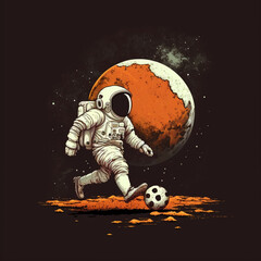 Wall Mural - Astronaut on the moon playing football created using Generative AI