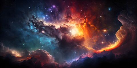 Wall Mural - Night Sky, Universe filled with stars, nebula and galaxy, Space Background, Illustration generativ ai