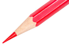 Pencil Red, Sharpened, Close-up, Isolated On White Background With Clipping Path