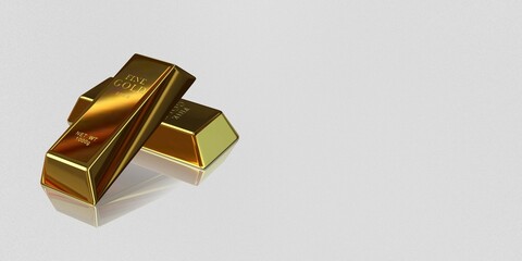 Two Golden Bars, background, currency market, bank bullions, finance, investment. 3D Render