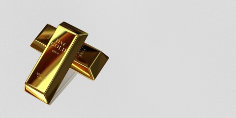 Two Golden Bars, background, finance, capital, currency market, investment. 3D Render