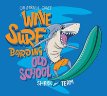 Vector Shark Surfer Cartoon Character Illustration