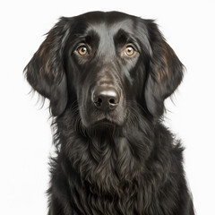 Flat Coated Retriever Dog looking at camera, Photo Studio, Generative AI