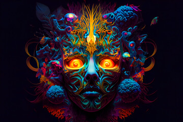 Wall Mural - horror poster. mystical head. psychedelic monster. generative ai.