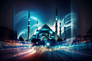 long exposure of The Blue Mosque Istanbul colorful, generative ai