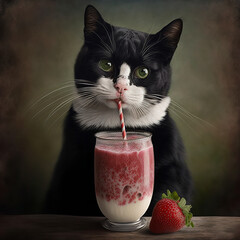 Sticker - cat drinking a smoothie Generative AI