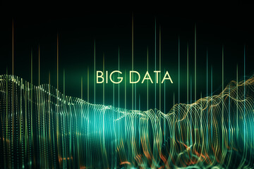 Glowing blue big data backdrop. Technology, metaverse and future concept. 3D Rendering.