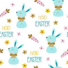 Wall Mural - happy easter seamless pattern with rabbit and carrot