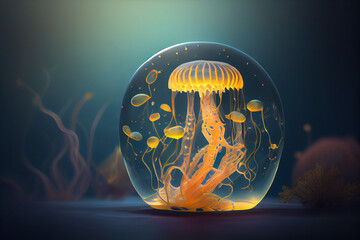 Poster - Beautiful abstract surreal jelly fish in the aquarium  background.