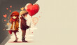 Cartoon Couple Valentine Lovebirds Graphic Art Illustration Banner- Generative Ai