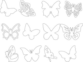 Various sketches of vector illustrations of beautiful flying butterflies