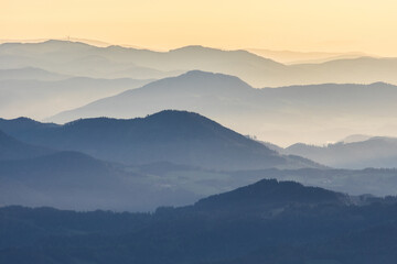 Mountain layers during sunrise in the morning in Austria