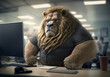 © EZPS - Portrait of lion working in an office. generative ai