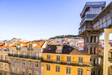 Fototapeta Uliczki - Santa Justa Elevator in Lisbon. Historic elevator with viewing platform of the city of Lisbon, old houses, narrow streets historic old town Portugal. simply a great city