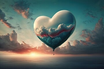 Wall Mural - a heart-shaped balloon in the sky, generative artificial intelligence 