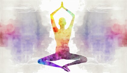 Wall Mural - Colorful watercolor style background wallpaper woman doing yoga dynamic poses generative ai