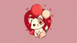 Valentine Sweet Kitty Cat Hand Drawn Graphic Art Illustration - Generative AI