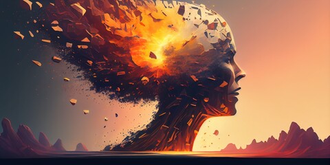 Poster - Generative AI illustration of annual collective mind concept art, exploding mind, inner world, dreams, emotions, imagination and creative mind concept
