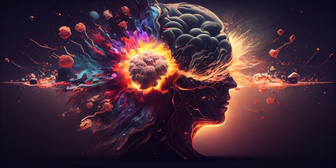 Poster - Generative AI illustration of annual collective mind concept art, exploding mind, inner world, dreams, emotions, imagination and creative mind concept