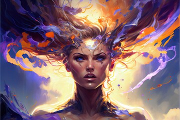 Poster - Generative AI illustration of annual collective mind concept art, exploding mind, inner world, dreams, emotions, imagination and creative mind concept