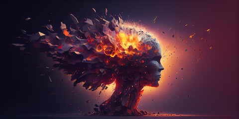 Poster - Generative AI illustration of annual collective mind concept art, exploding mind, inner world, dreams, emotions, imagination and creative mind concept