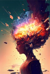 Poster - Generative AI illustration of annual collective mind concept art, exploding mind, inner world, dreams, emotions, imagination and creative mind concept