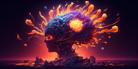 Poster - Generative AI illustration of annual collective mind concept art, exploding mind, inner world, dreams, emotions, imagination and creative mind concept