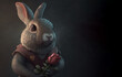 Anthropomorphic Rabbit Squire in Love holding Rose Flower for his Love on Valentine's Day - Graphic Art Illustration - Generative Ai