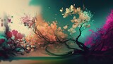 Fototapeta Przestrzenne - Colorful abstract spring wallpaper with flowers generative ai