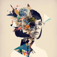 creative mind of asian woman with glasses - generative ai