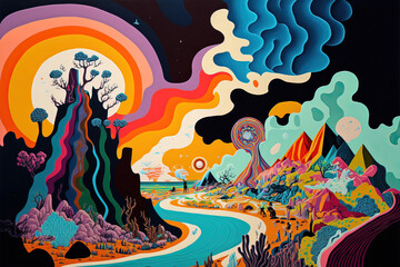 trippy art mountain generative ai