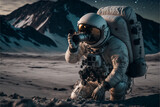 Fototapeta Natura - Astronaut photographer takes a photo of a landscape on the moon, concept of exploration, travel and discovery, uncharted space, ai generated 