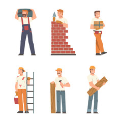 Handyman or Fixer as Skilled Man Engaged in Home Repair Work Vector Set