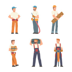 Sticker - Handyman or Fixer as Skilled Man Engaged in Home Repair Work Vector Set