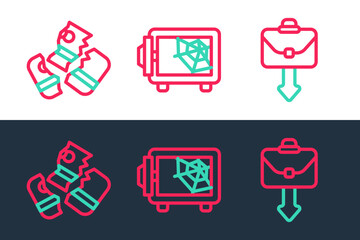 Poster - Set line Briefcase, Credit card and Safe icon. Vector