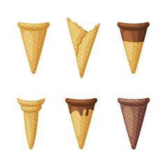 Wall Mural - Ice Cream Cone or Cornet as Brittle Cone-shaped Waffle Pastry Vector Set