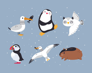 Sticker - Cute Arctic Animal from Northern Pole Vector Set