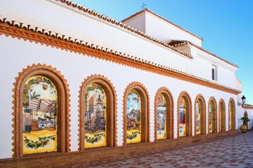 Beautifuly decorated wall of church in Competa village, typical spanish colonial architecture, Andalusia, Spain