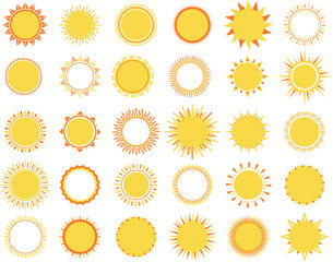Wall Mural - sun icons, sunny badges design. labels and stickers, suns decorative elements. vector sunburst vario
