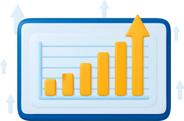 Wall Mural - Positive growth chart, financial analytics and business success. Arrows up, digital 3d infographics on monitor screen, vector concept