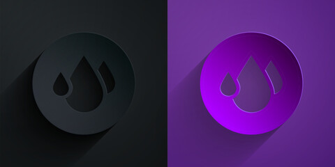 Wall Mural - Paper cut Water drop icon isolated on black on purple background. Paper art style. Vector