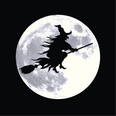 classic witch silhouette by full moon