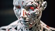 Artificial intelligence, a humanoid cyber android with a neural network thinks. Artificial intelligence with a digital brain is learning to process big data. AI