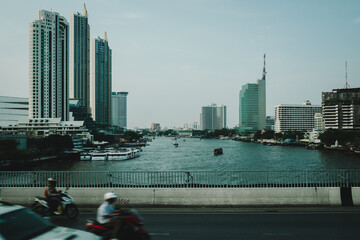 Wall Mural - cityscape Bangkok city and river view