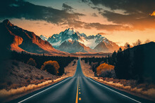 Picture Of A Road With Mountains. Generative AI