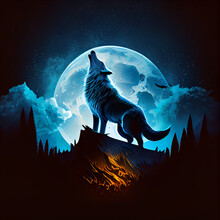 A Wolf Howling At The Moon. Generative AI