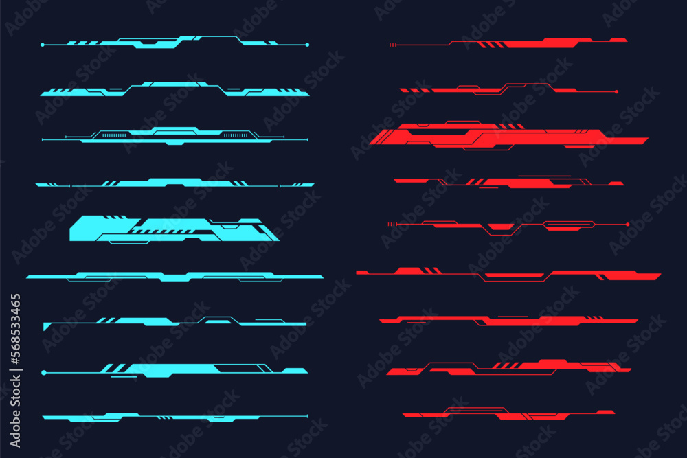 Hud dividers. Cyber technology bars, techno divider elements gui ...