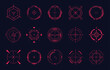 Red dot sights. Weapon aim hud crosshairs sniper accuracy, circle goal thermal telescope, bullseye gun scopes rifle sighting, sport military shooting dots mark vector illustration