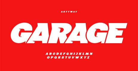 garage service font, bold italic letters, dynamic alphabet for car racing logo and headline, automot