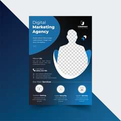 Layout A Corporate Business Flyer Pamphlet With Corporate Style Over A Trendy Abstract Gradient Blue Shapes In Dark Background Scheme, Descriptive Business Flyer Template Design.